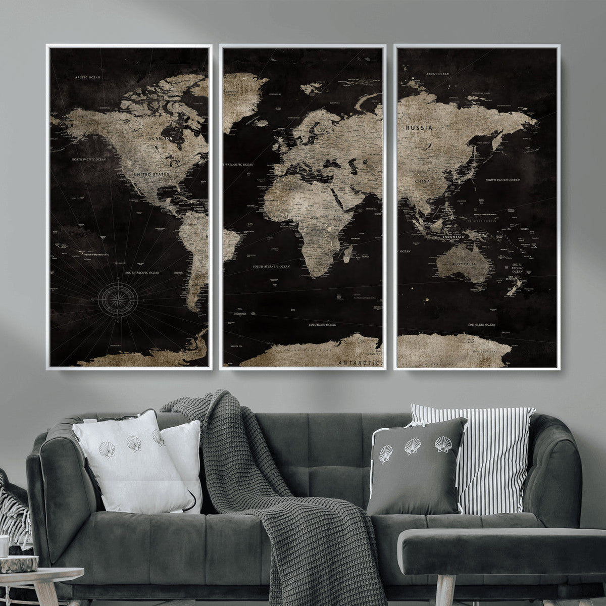Detailed World Map Wall Art Print - Large Framed World Map