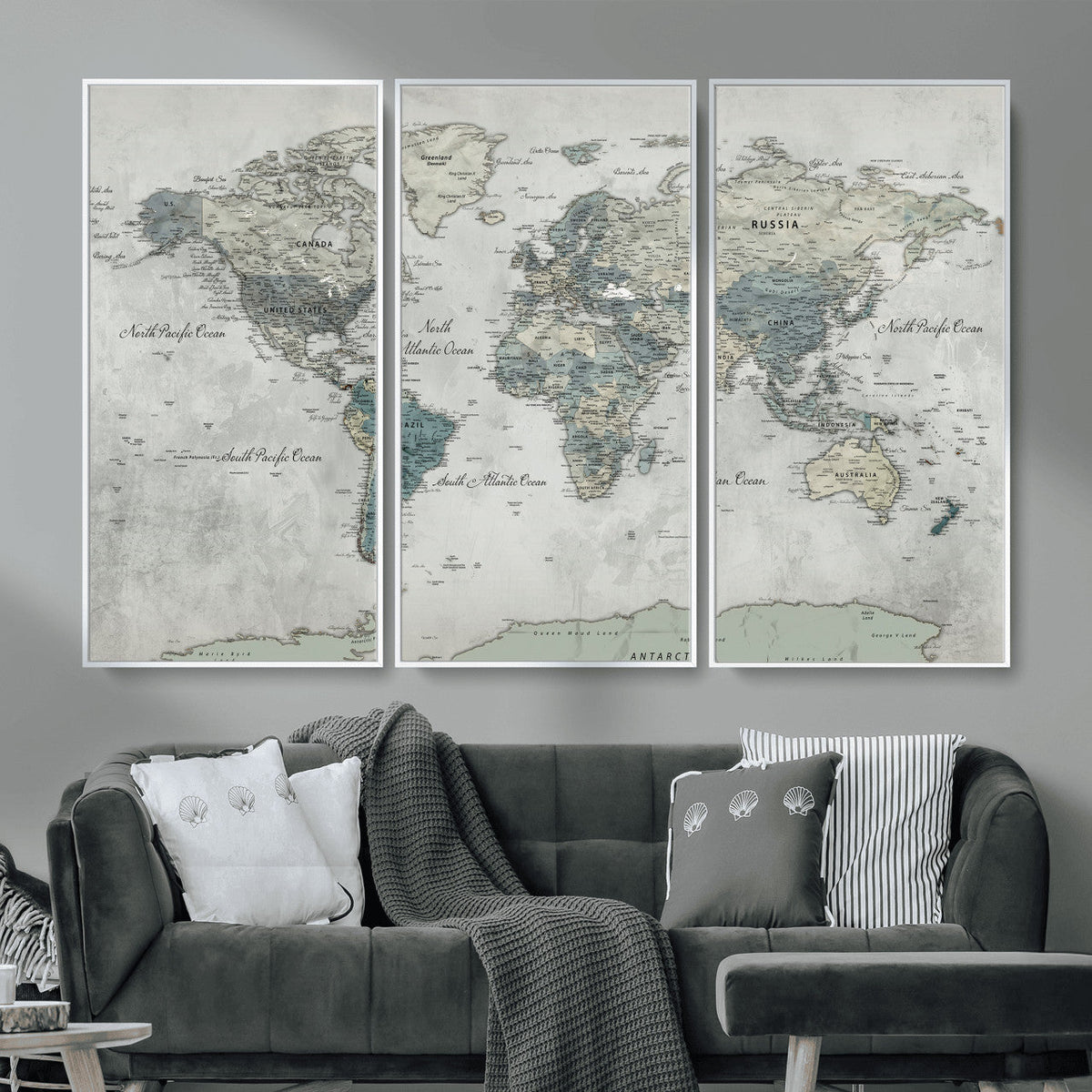 Neutral Vintage World Map Canvas Wall Art Print, Classic Map