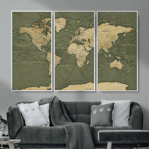 Large World Map Canvas Wall Art Print for Study Room Decor -