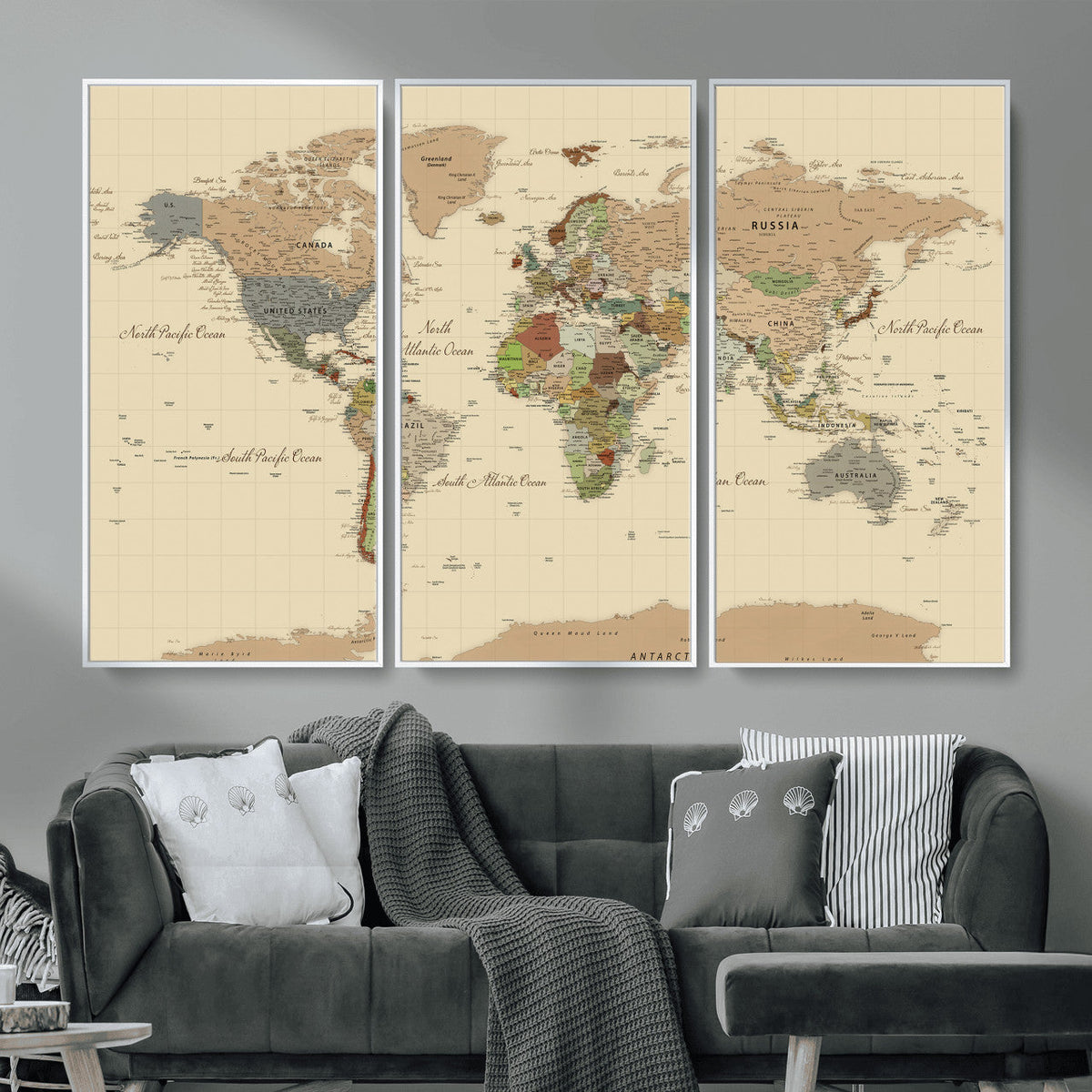 Extra Large World Map Canvas Print – Detailed Map of the
