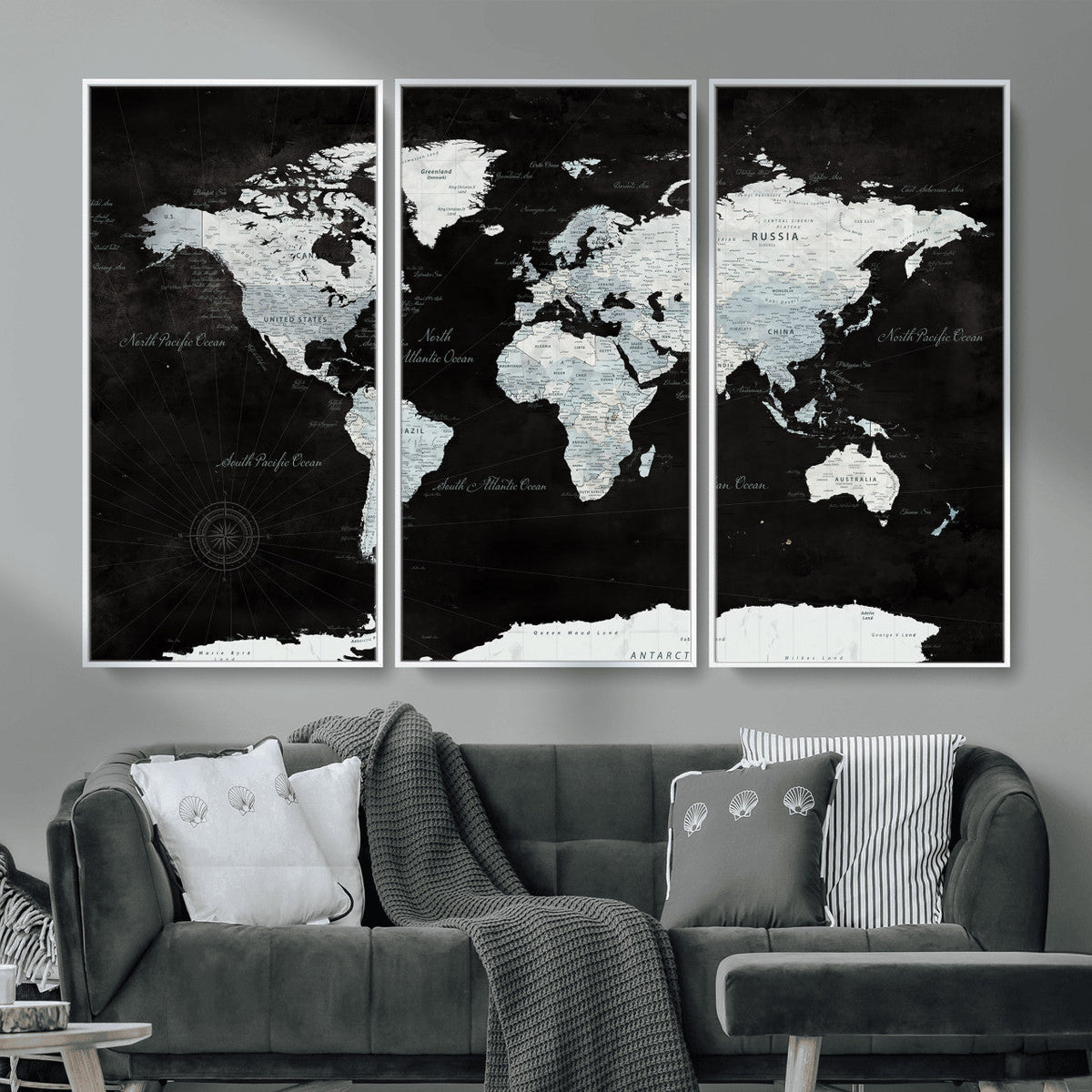 World Map Canvas Print – Framed Push Pin Wall Art, Color