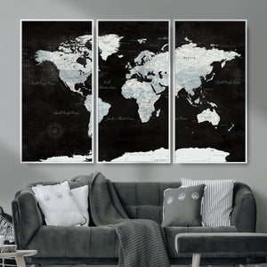 World Map Canvas Print – Framed Push Pin Wall Art, Color