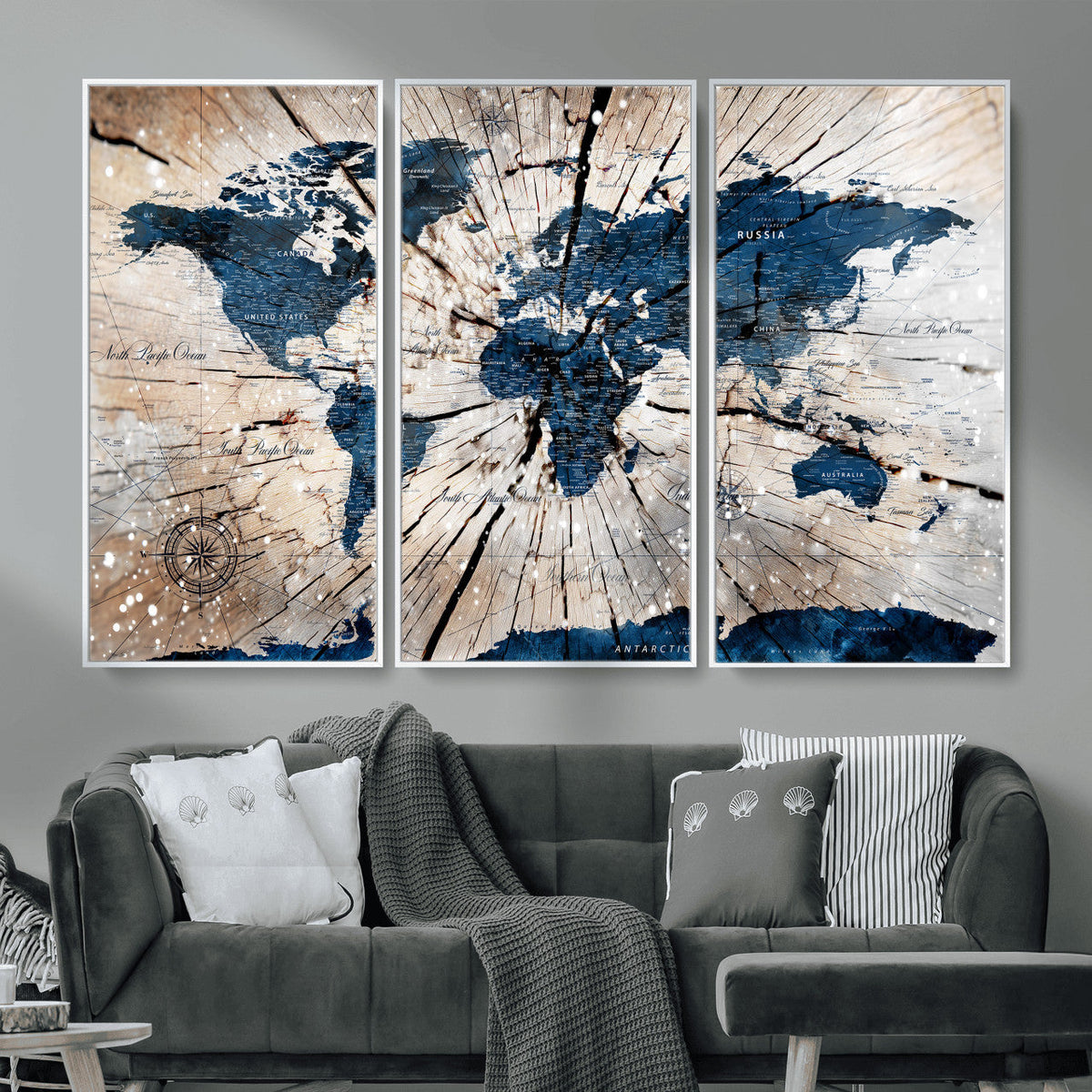 Rustic World Map Canvas Print – Framed Wall Art for Couples,
