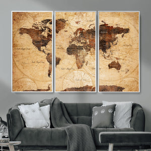 Modern Red and Gray World Map Canvas Print – Framed Wall Art