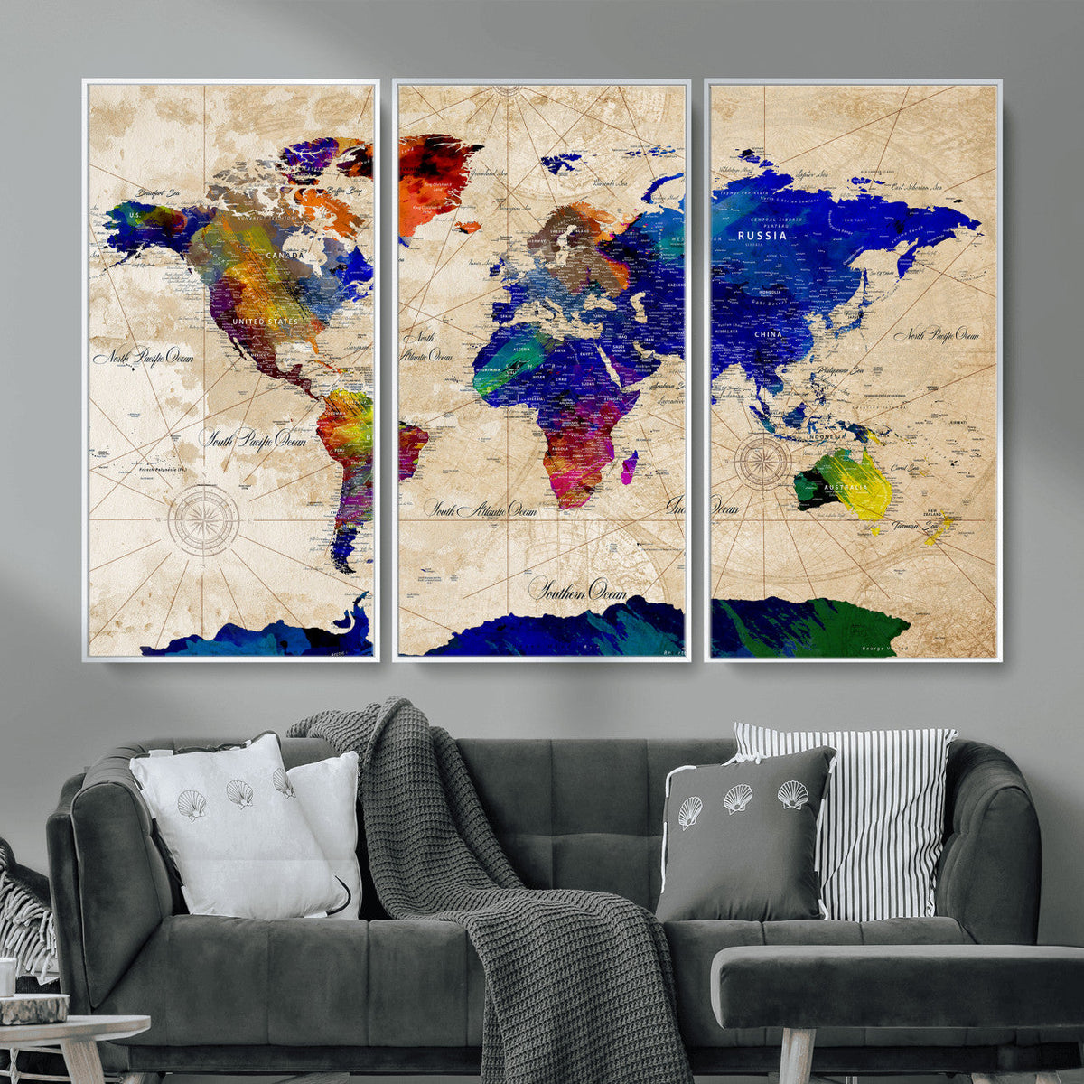 Watercolor World Map Canvas Print – Framed Wall Art for
