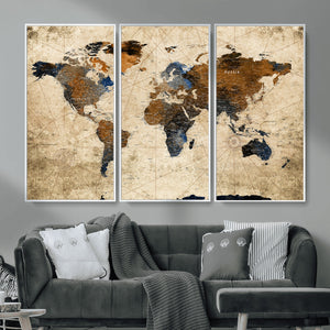 World Map Wall Art Canvas Print, Modern Decorative Framed