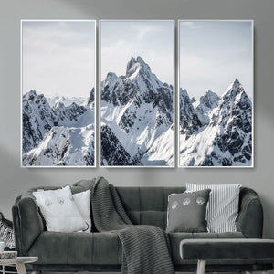 Snowy Mountain Range Canvas Print, Alpine Peaks Landscape