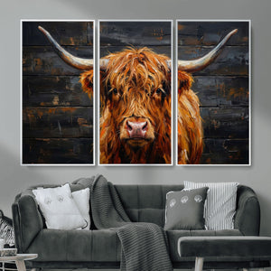 Highland Cow Wall Art Canvas Print, Rustic Farm Animal