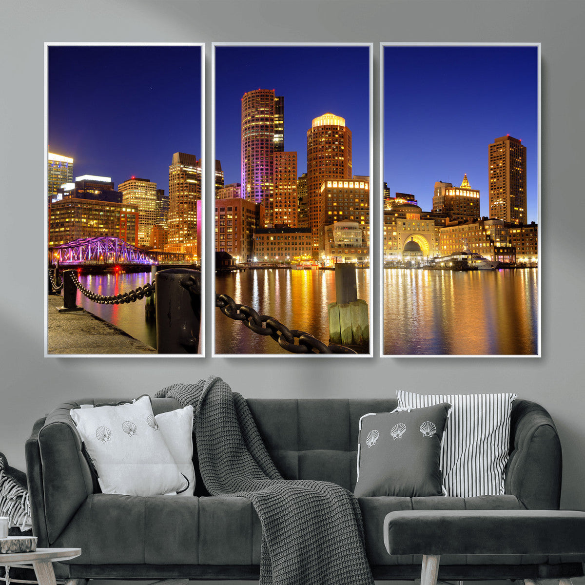 Boston Wall Art Canvas Print, Boston City Downtown Night
