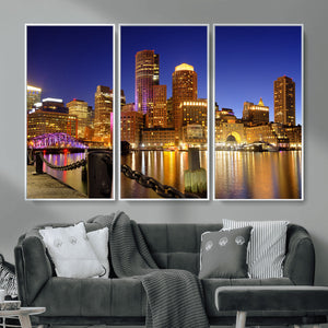 Boston Wall Art Canvas Print, Boston City Downtown Night