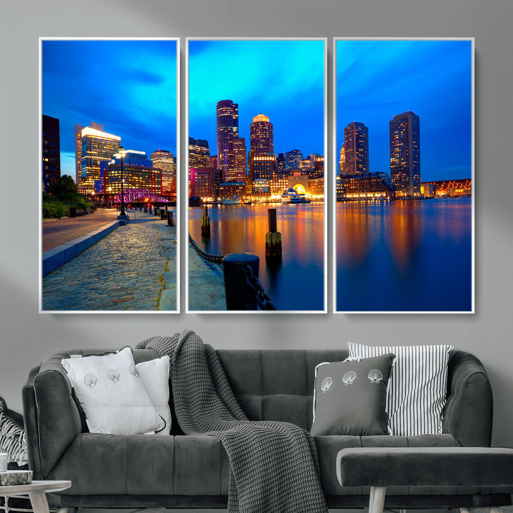 Boston Wall Art Canvas Print, Boston City Downtown Night