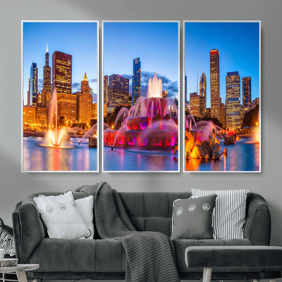 Chicago Wall Art Canvas Print, Chicago City Downtown Night
