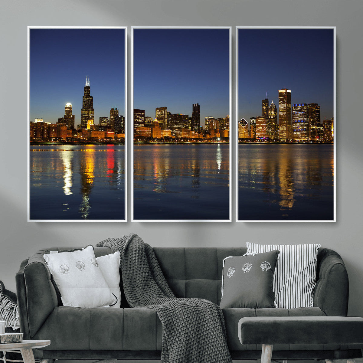 Chicago Wall Art Canvas Print - Chicago City Downtown Night