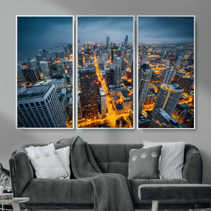 Chicago Wall Art Canvas Print - Chicago City Downtown Night
