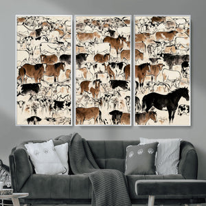 Farmhouse Animals Horse Longhorn Cow Wall Art Canvas Print -