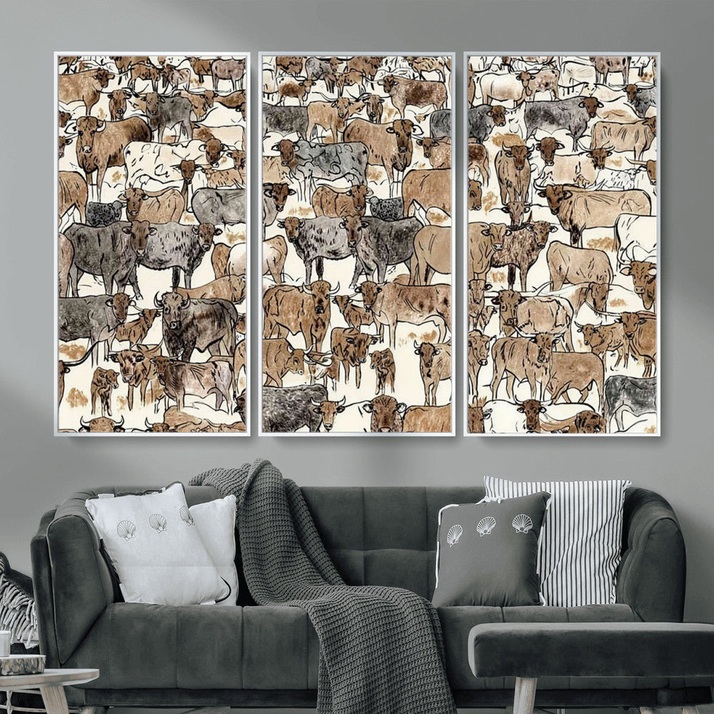 Abstract Longhorn Wall Art Canvas Print - Cow Animal Drawing