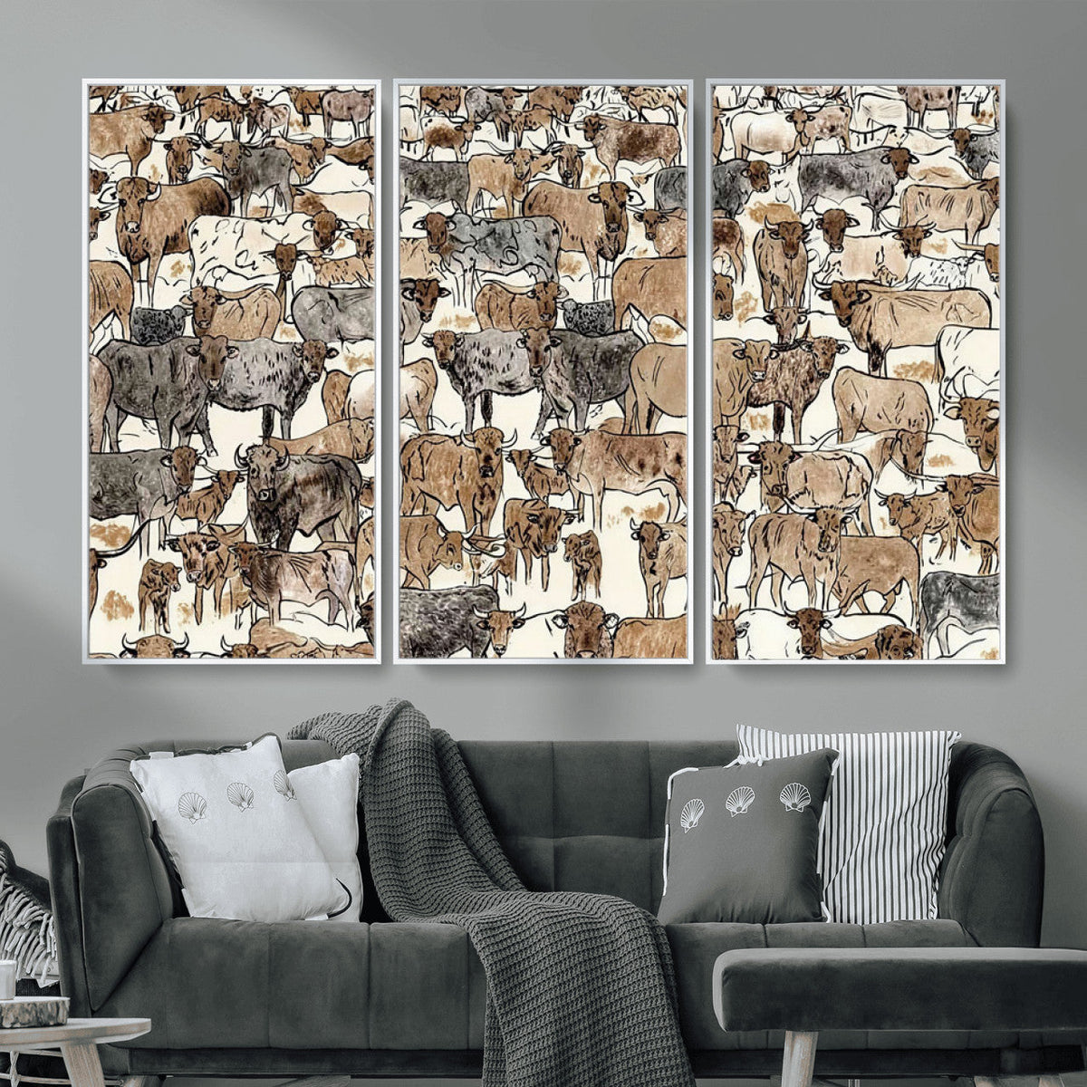 Abstract Longhorn Wall Art Canvas Print - Cow Animal Drawing