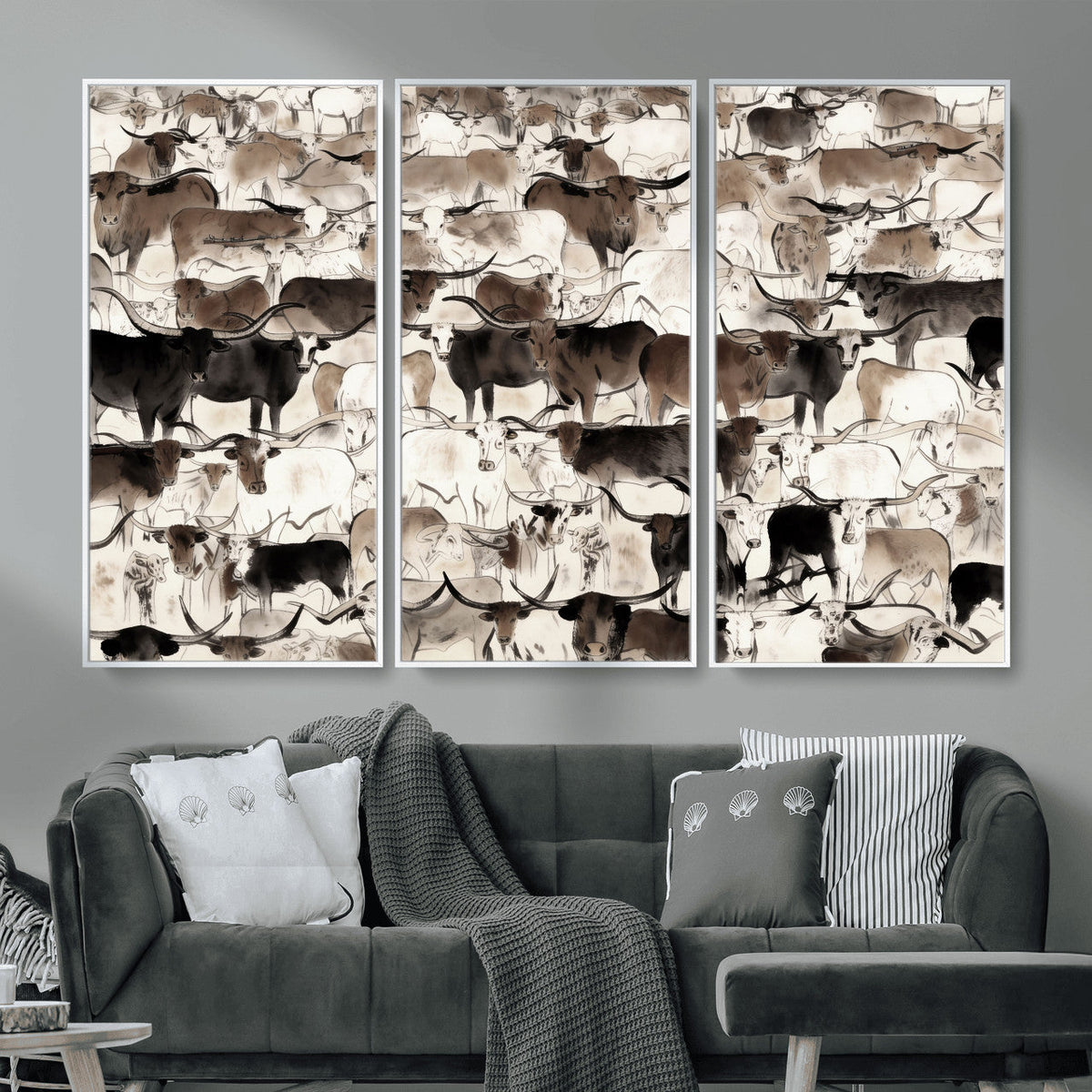 Abstract Texas Longhorn Print - Longhorn Herd Print for