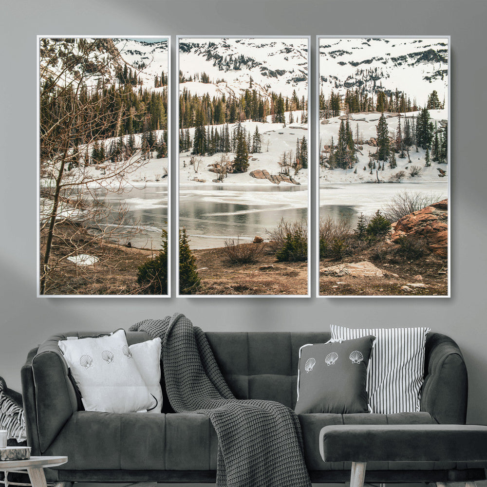 Snowy Mountain Landscape Wall Art Canvas Print, Alpine Pine