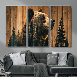 Rustic Bear Wall Art Canvas Print – Woodland Wildlife
