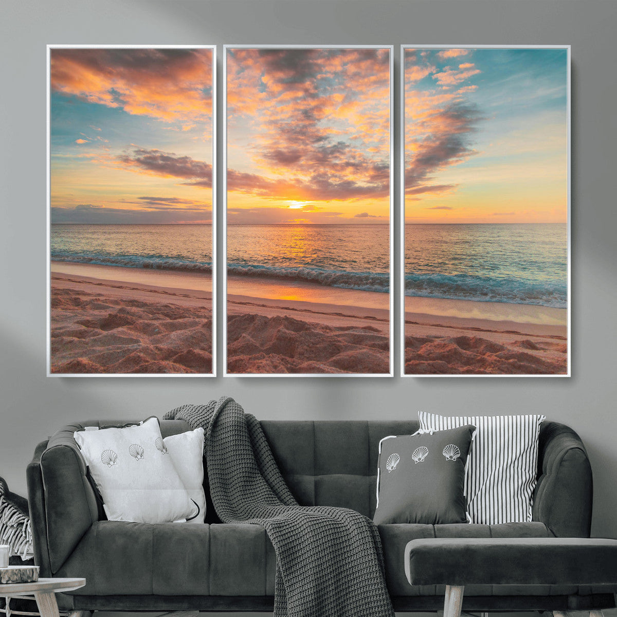 Sunset Beach Wall Art Canvas Print – Soft Coastal