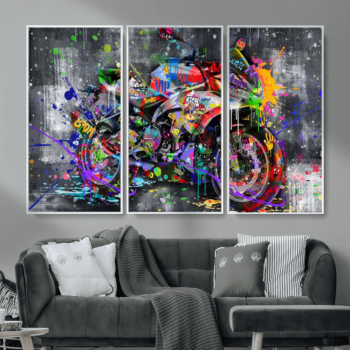 Graffiti Motorcycle Wall Art Canvas Print, Urban Street Art