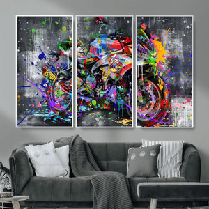 Graffiti Motorcycle Wall Art Canvas Print, Urban Street Art