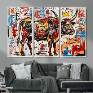 Texas Bull Wall Art Canvas Print, Abstract Graffiti Bull
