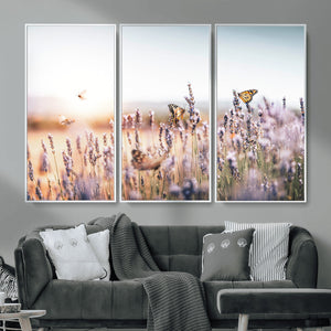 Lavender Field Wall Art Canvas Print, Butterfly Floral