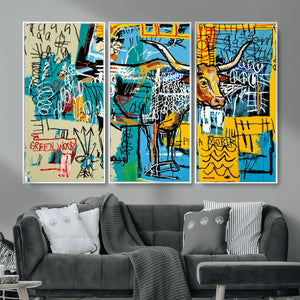 Basquiat Style Bird Bull Graffiti Wall Art Canvas Print,