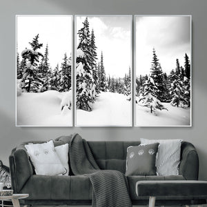 Black and White Snowy Pine Forest Wall Art Canvas Print,