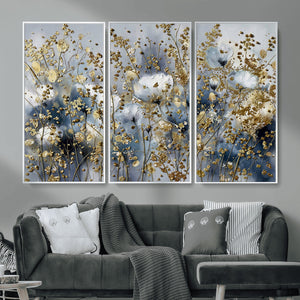Abstract Floral Wall Art Canvas Print – Gold and Blue