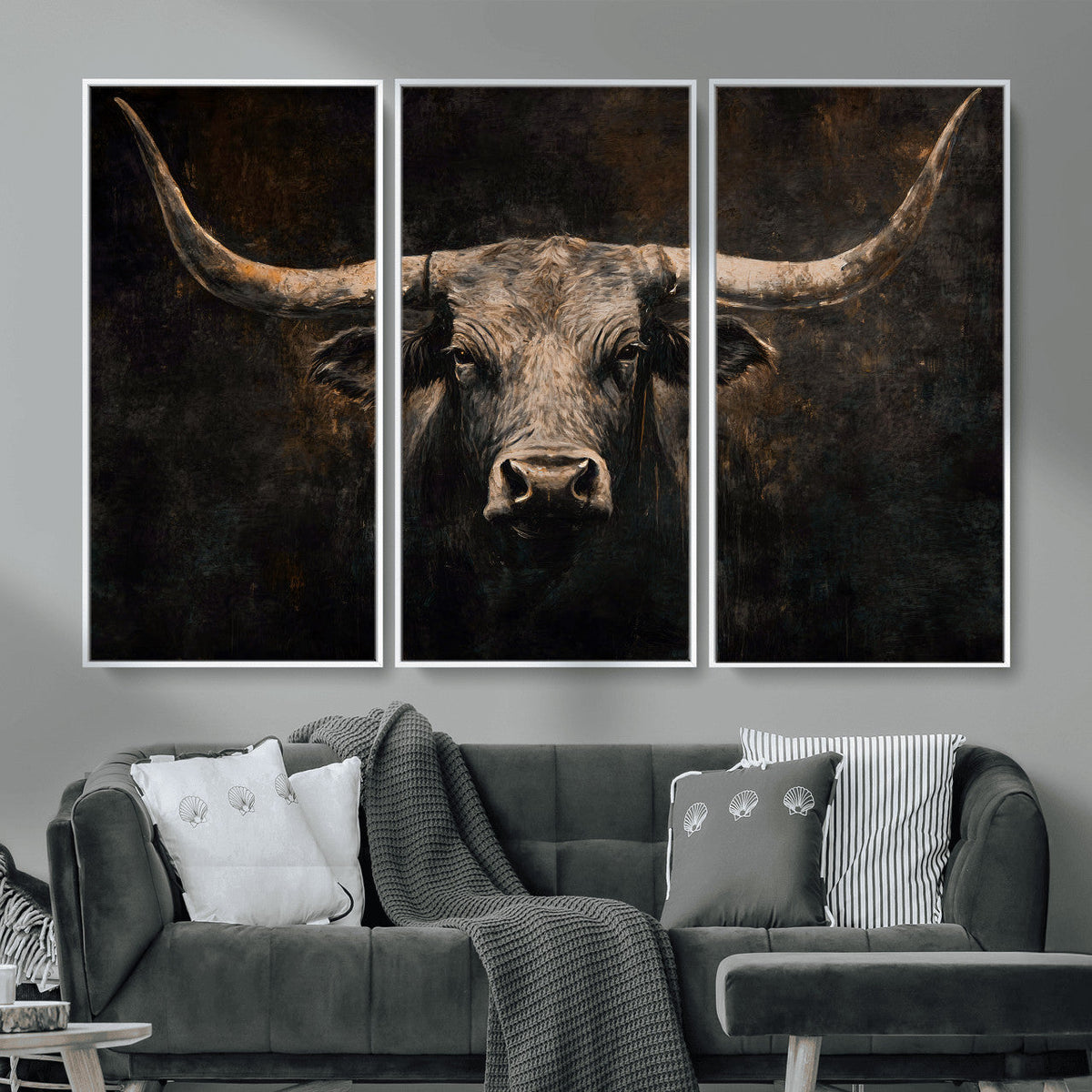 Vintage Longhorn Bull Wall Art Canvas Print – Rustic Western