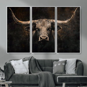 Vintage Longhorn Bull Wall Art Canvas Print – Rustic Western