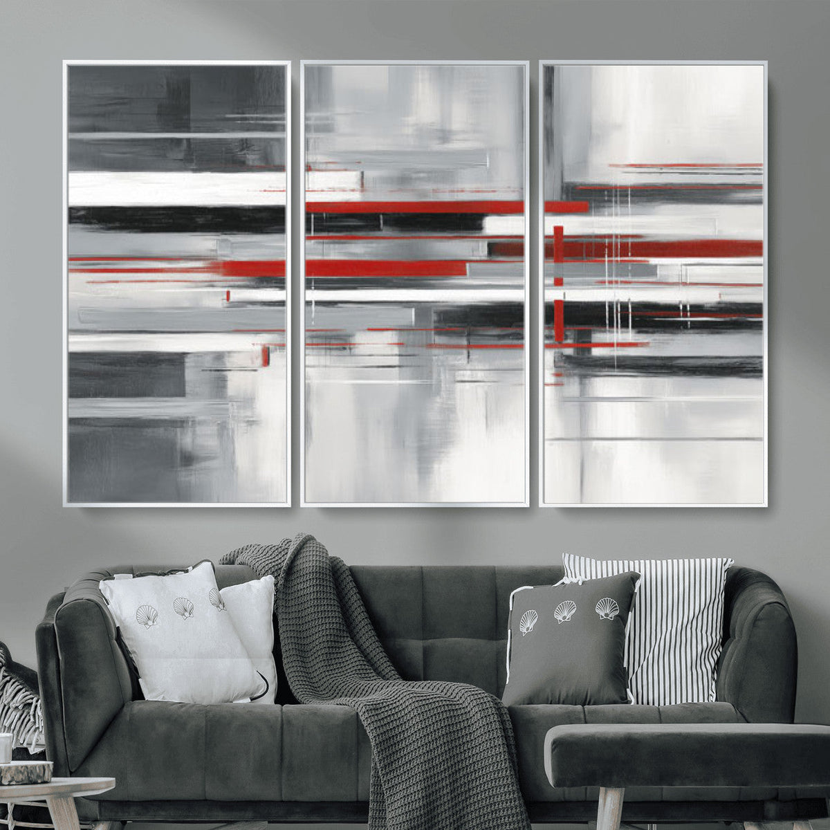 Gray Red Abstract Wall Art Canvas Print, Modern Abstract