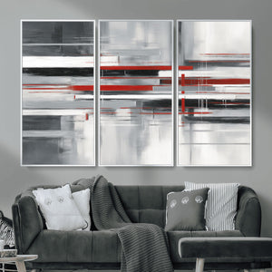 Gray Red Abstract Wall Art Canvas Print, Modern Abstract
