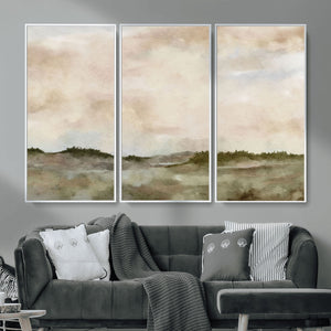 Muted Watercolor Hill Landscape Print — Beige Taupe Cloudy
