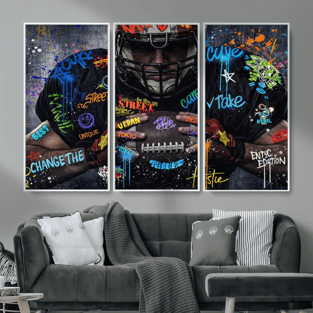 Graffiti American Football Player Street Art Wall Art Canvas