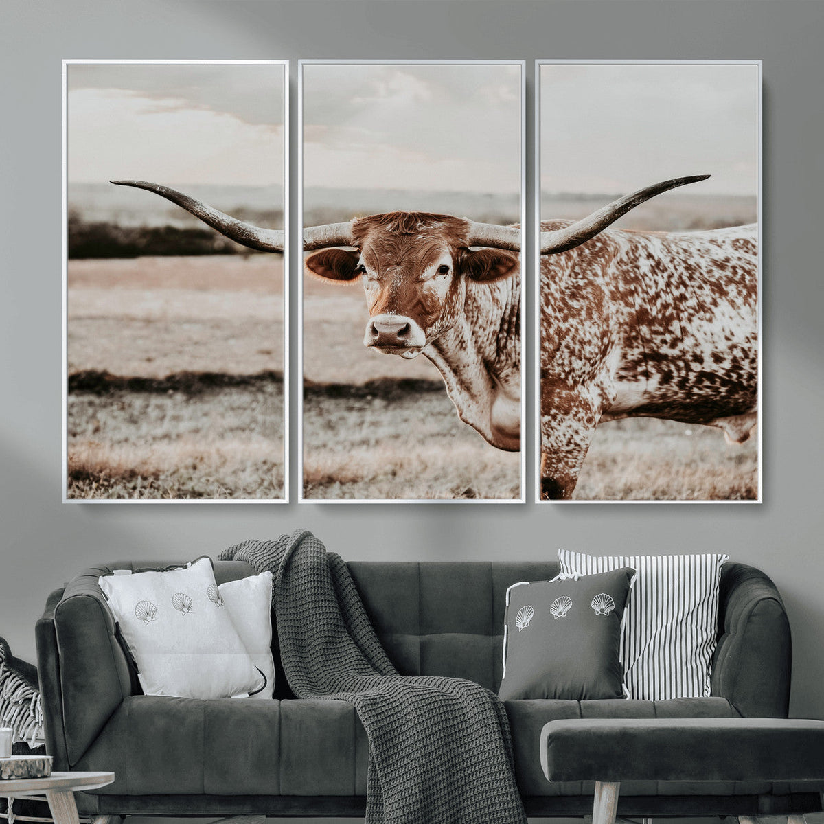 Texas Longhorn Bull Rustic Wall Art Canvas Print