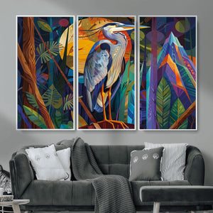Colorful Heron Wall Art Canvas Print Tropical Bird Abstract