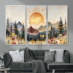Boho Mountain Landscape Large Wall Art, Horizontal Gold