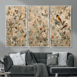 Vintage Birds and Flowers Wall Art Canvas Print, Botanical