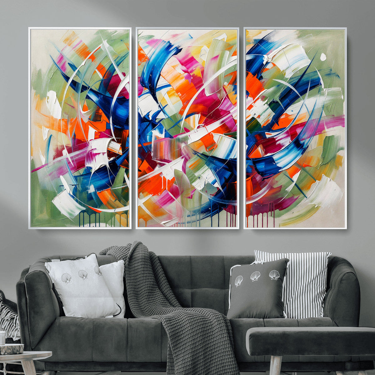 Geometric Abstract Wall Art Canvas Print, Orange Blue