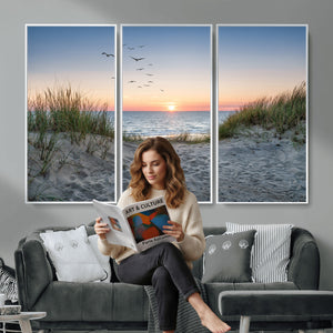 Sandy Dune Path Sunset Canvas Wall Art — Seagulls Beach