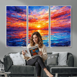 Colorful Knife Ocean Sunset Canvas — Orange Pink Teal