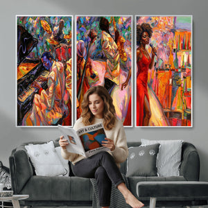 African American Jazz Singer Canvas Art — Red Dress Black