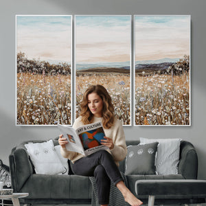 Neutral Wildflower Field Canvas Wall Art — Beige Earth Tone