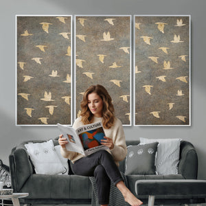 Flying Birds Canvas Wall Art, Vintage Bird Flock Pattern