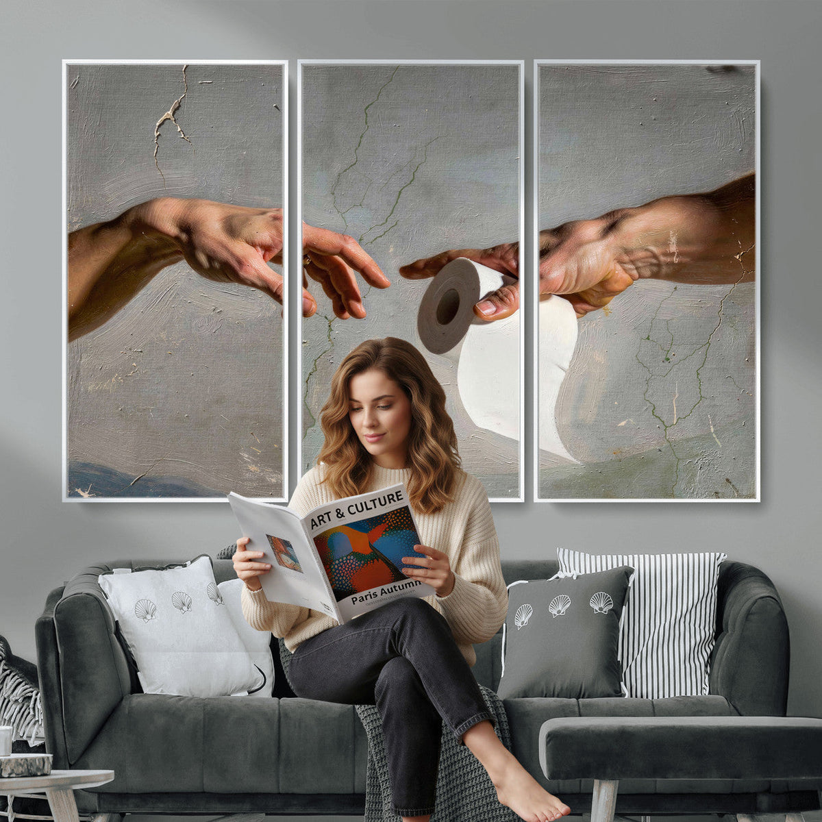Funny Bathroom Wall Art Canvas, Creation of Toilet Paper