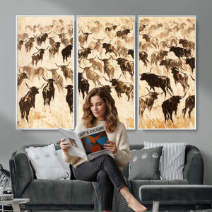 Texas Longhorn Sepia Canvas Wall Art, Western Cattle